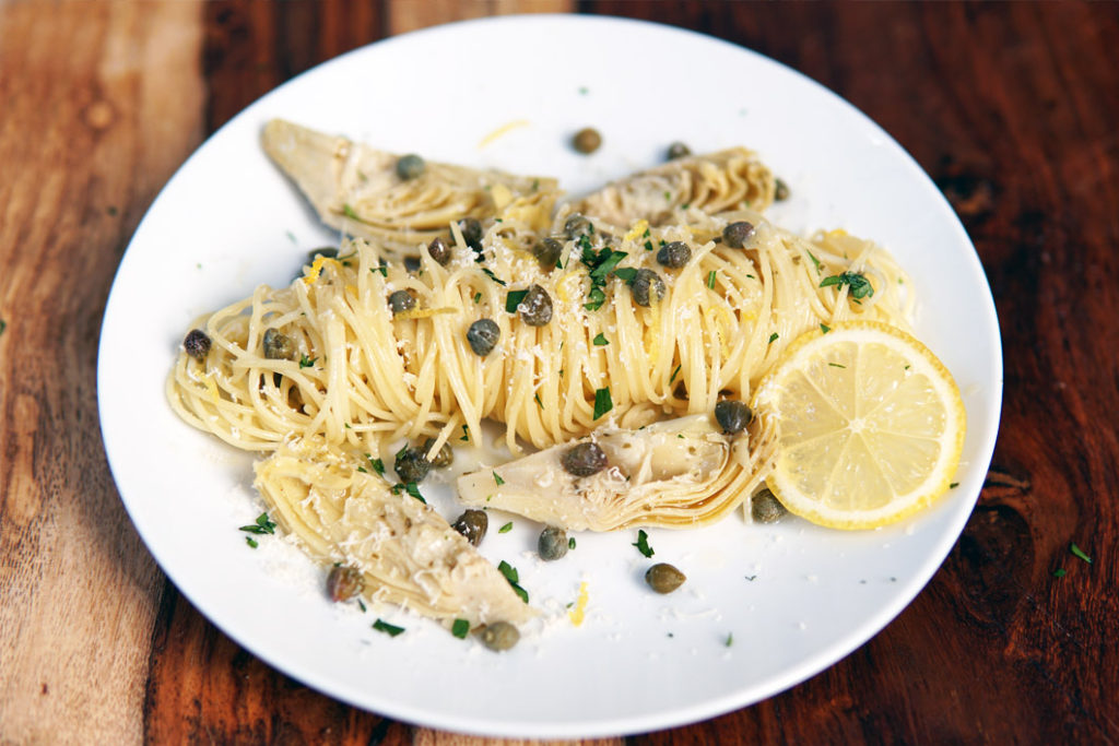 lemon butter pasta with capers and artichokes inconsistent kitchen